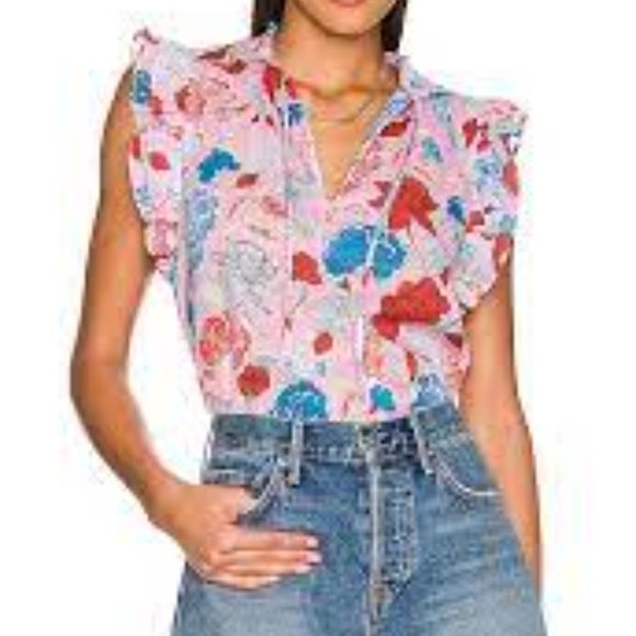 BB Dakota Steve Madden Flutter Away Floral Print Ruffle Tie Top New! S - Picture 2 of 16